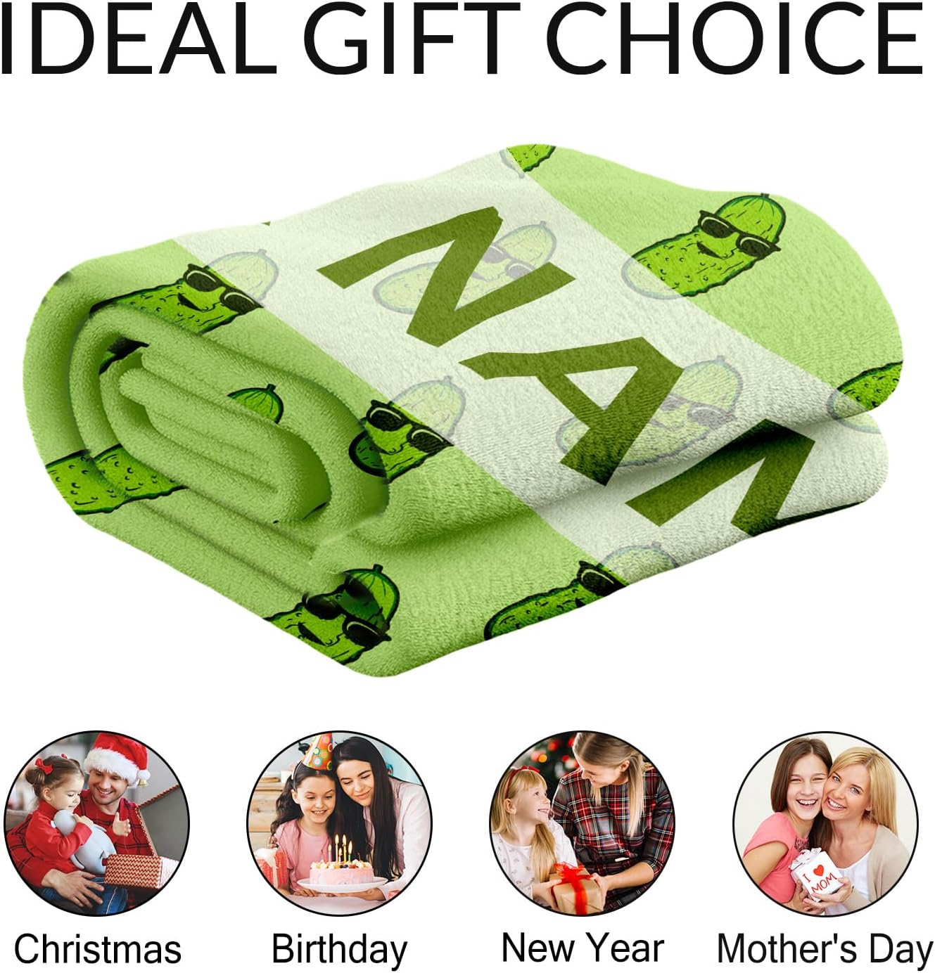 Custom Pickle Blanket for Girls - 30x40 Inches Lap Size with Name - Soft Fuzzy Plush Throws Gift - Green Funny Throw Blanket for Couch, Office