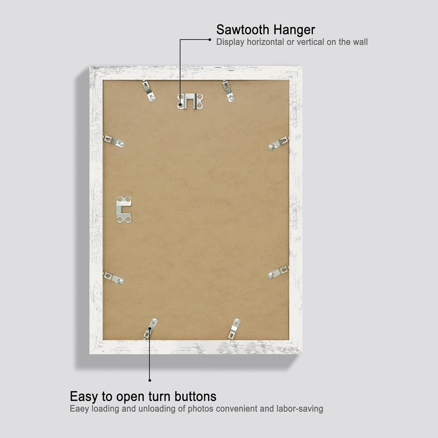 iRahmen 10x14 Picture Frame Set of 4 with Tempered Glass, Distressed White Frame Display 8x12 Picture with Mat or 10 x 14 Without Mat, Wood Rustic Photo Frames for Horizontal or Vertical Wall Mounting