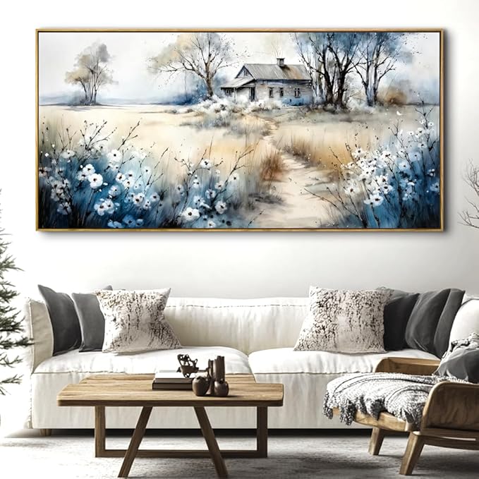Watercolor Landscape Art Wall Art - Framed Modern Canvas Painting for Living Room, Bedroom Home Office Decor, 60x30 Inch Ready to Hang