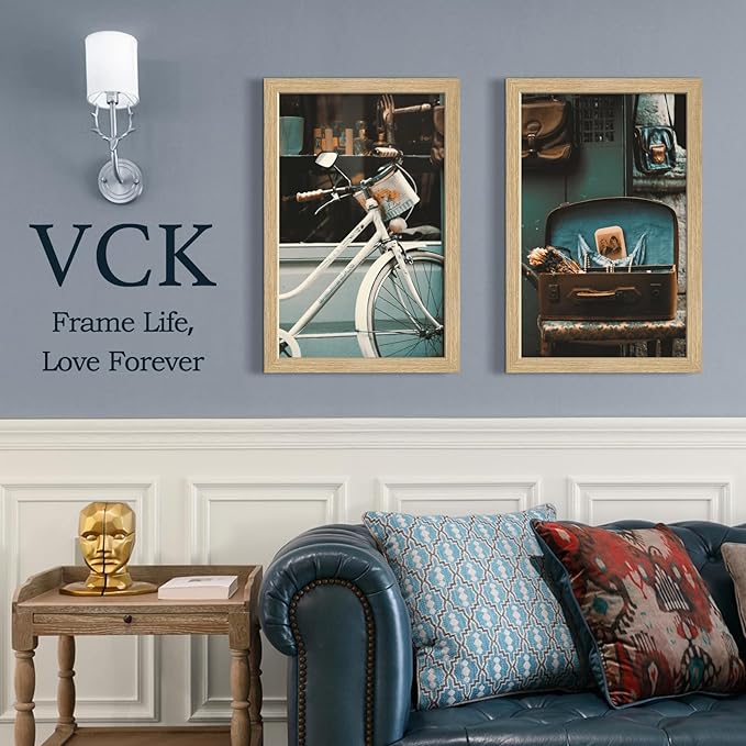 VCK 14x22 Picture Frame Set of 3 - Oak, Natural Solid Wood Poster Frame, Textured Exclusive Wall Gallery Frame