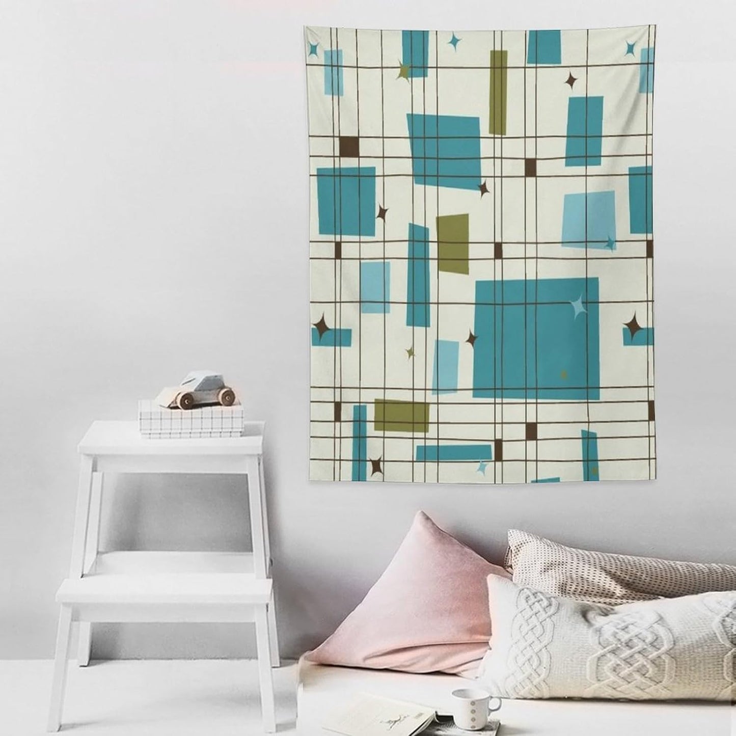 ICMOLYYENLO Boho Medieval Cat Tapestry, Abstract Atomic Starburst Geometric Aesthetic Art Wall Hanging For Bedroom Living Room Dormitory 40x60 Inches