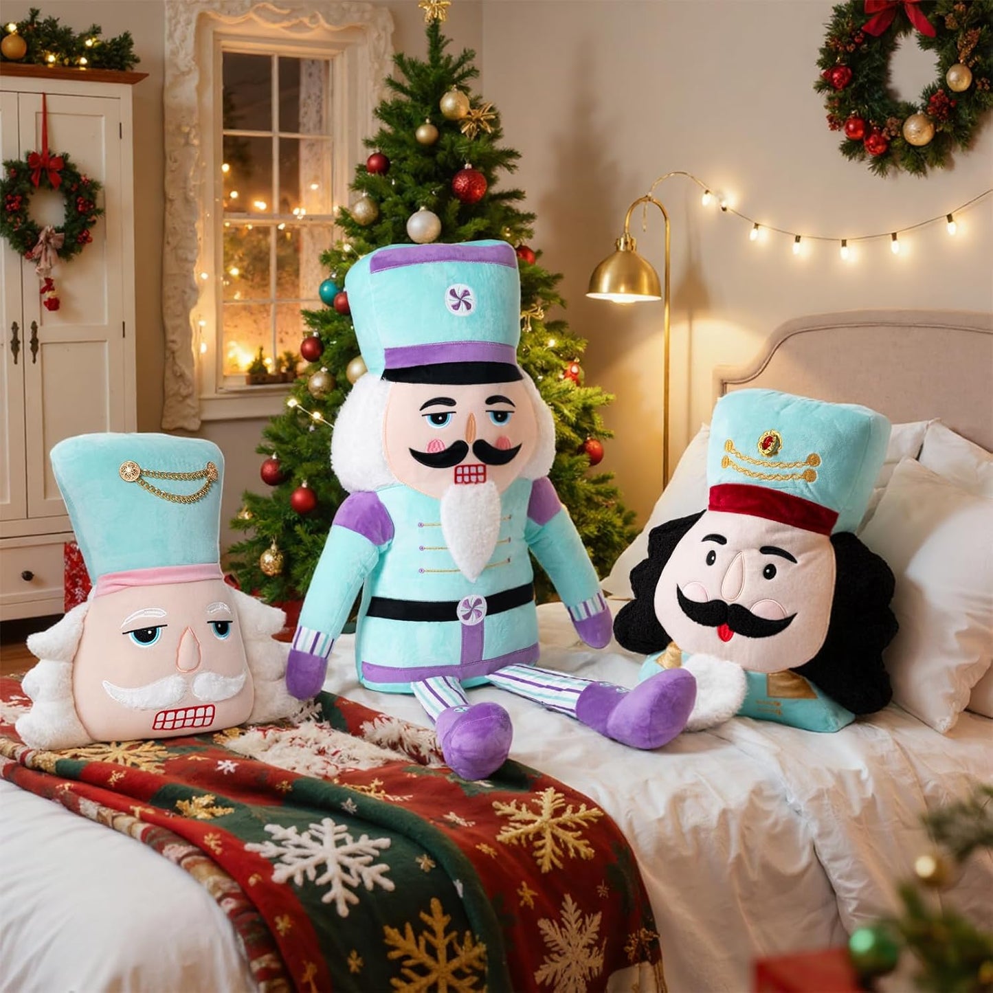 Lanpn Christmas Nutcracker Pillow Set of 2, Christmas Decoration Winter Throw Pillows Soft Cute 3D Shaped Nutcracker Throw Cushion for Sofa Living Room Bedroom Xmas Decor (Blue)