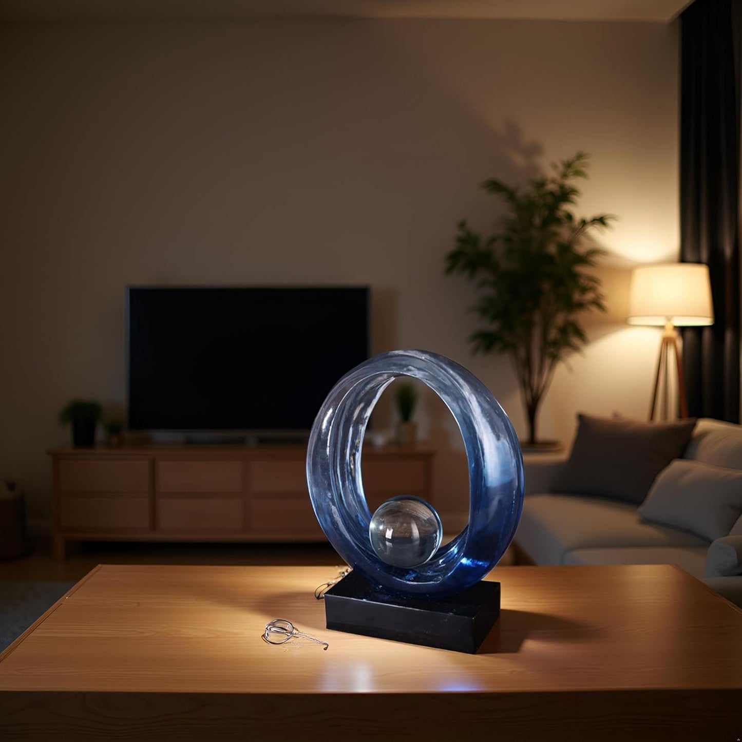 Golden Wave Resin Origami Statue, Modern Abstract Home Decoration Emphasizes Abstract Design for Office Desk, Carving Table, Family Bedroom, Living Room,Office Golden Stripe Decor (Blue)