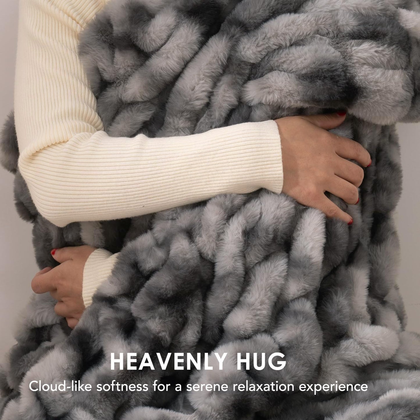 EVERGRACE Luxurious Soft Faux Fur Throw Blanket, Cozy Fuzzy Plush Warm Throws for Couch Bed Sofa Chair Home Decor, Ruched Bubble Fluffy Blanket with Reversible Velvet, 50" x 60", Gray