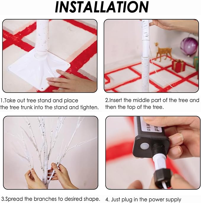 4-Pack 4FT Lighted Birch Tree (Higher Size & Floor Standing), Birch Christmas Tree for Indoor & Outdoor, Warm White 96 LED Birch Tree Lights for Outdoor Christmas Decorations Indoor Home Thanksgiving