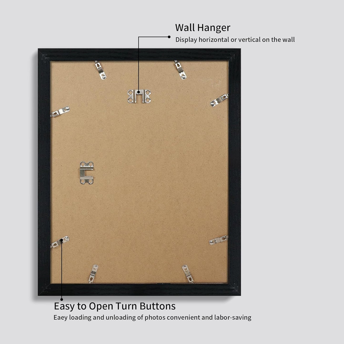 iRahmen 11x14 Picture Frame Set of 4 with Tempered Glass, Black Frame Display 8x10 Picture with Mat or 11 x 14 Without Mat, Rustic Wood Photo Frames for Horizontal or Vertical Wall Mounting