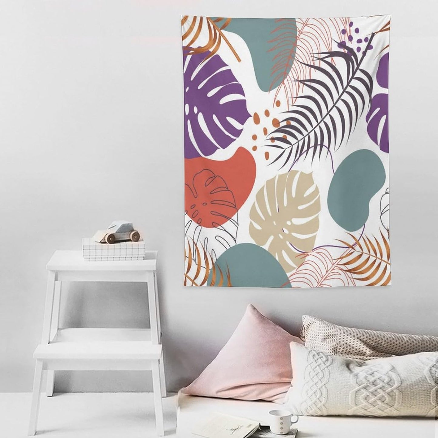 ICMOLYYENLO Tropical Green Leaves Tapestry, Exotic Leaves Beautiful Bedroom Wall Hanging, Floral Poster Blanket for Bedroom Living Room Dormitory Apartment 60x60 Inch