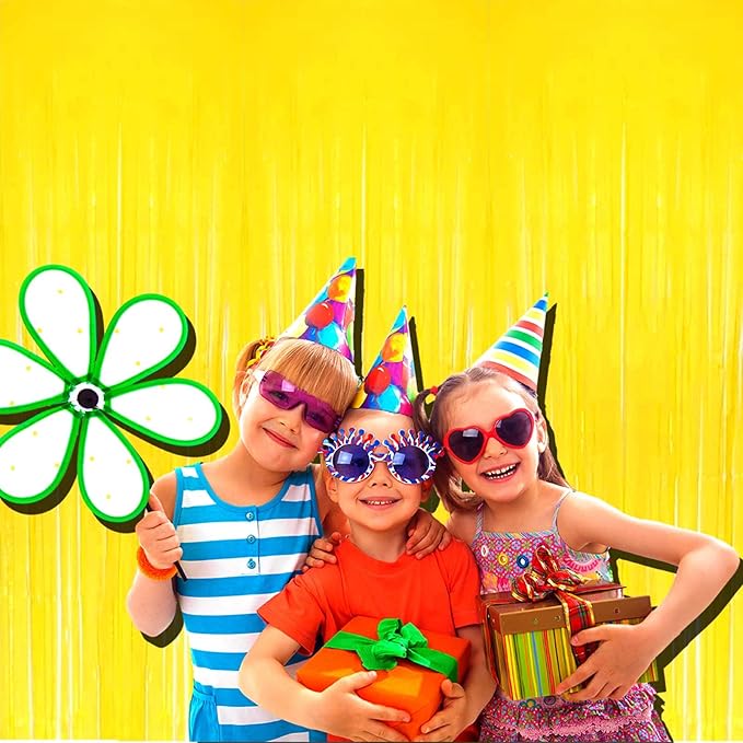 Pack Yellow Foil Fringe Curtain Backdrop 3.3Ft x 9.8Ft Metallic Tinsel Foil Fringe Streamers Curtains Photo Booth Wedding Thanksgiving Birthday Christmas Halloween Party Decoration