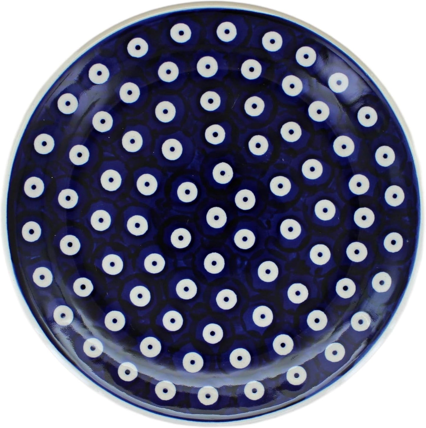 Blue Rose Polish Pottery - Blue Dots Dessert Plate - 7" Diameter - Beautiful Plate for Cake, Appetizers, or Snacks