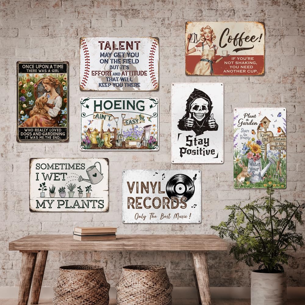 Funny Vintage Home Office Coffee Bar Decor - Drink Coffee Do Stupid Things Metal Tin Sign 12"x8"