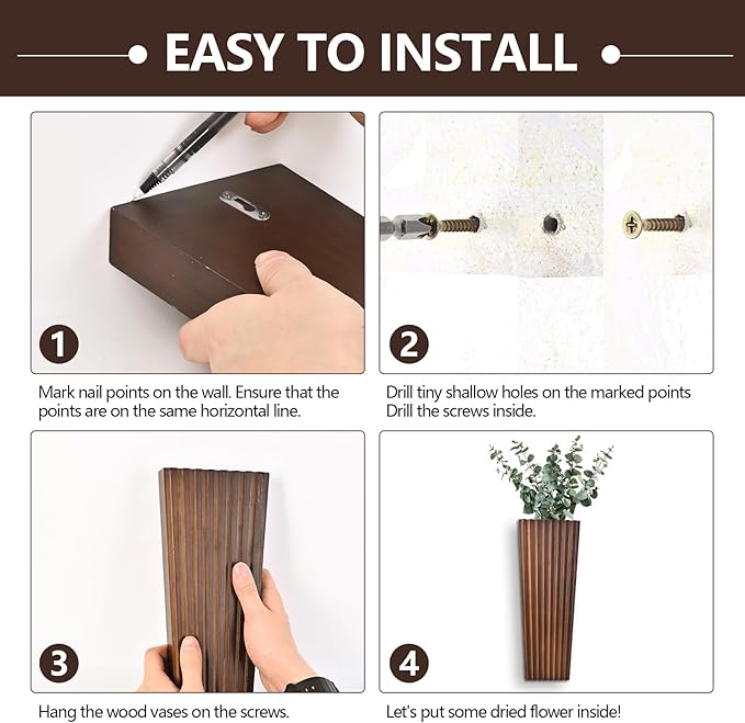 2PCS Wood Wall Planter for Indoor Plants, Wooden Hanging Planter for Dried Flowers and Artificial Greenery Plants,Abstract Vase, Modern Farmhouse Wood Wall Decor for Living Room,Bedroom,Bathroom