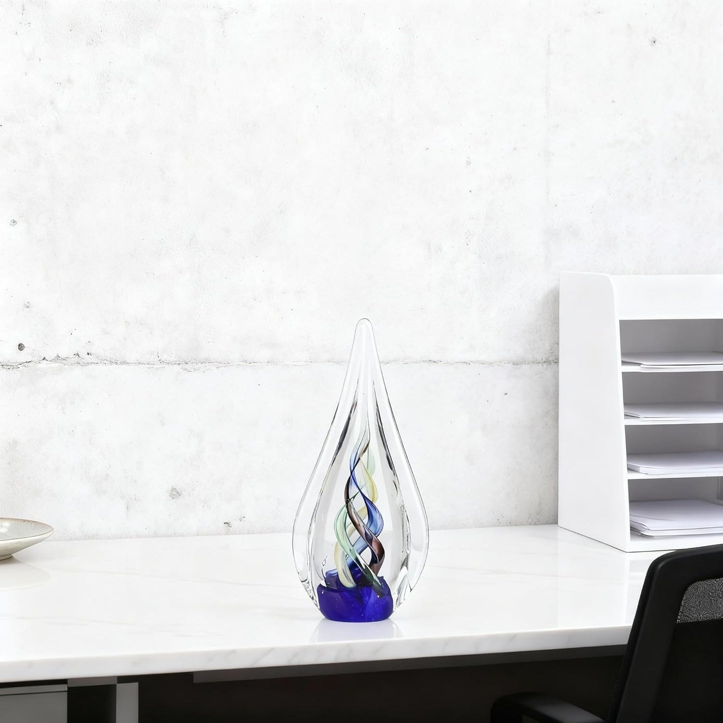 DOVDOV Blown Glass Sculpture, Blue Glass Art Collection Statue, Unique Mediterranean Water Drops Decorative Statue for Office, Bookshelf, Dresser, Living Room Coffee Table, Mantelpiece Filler