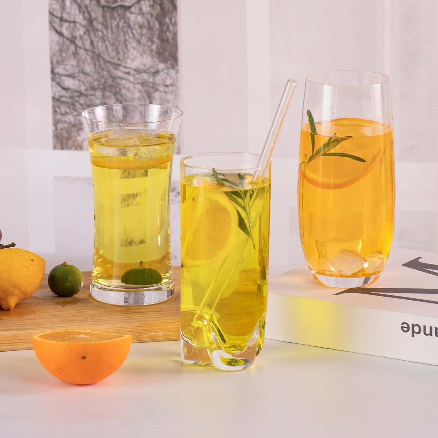 KAMMAK Drinking Glasses Set of 2, 11oz Crystal Water Glasses, Tall Glass Cups, Highball Glass for Cocktail, Juice, Mojito, Iced Tea, Kitchen and Bar Glassware Gifts, Collins Glasses