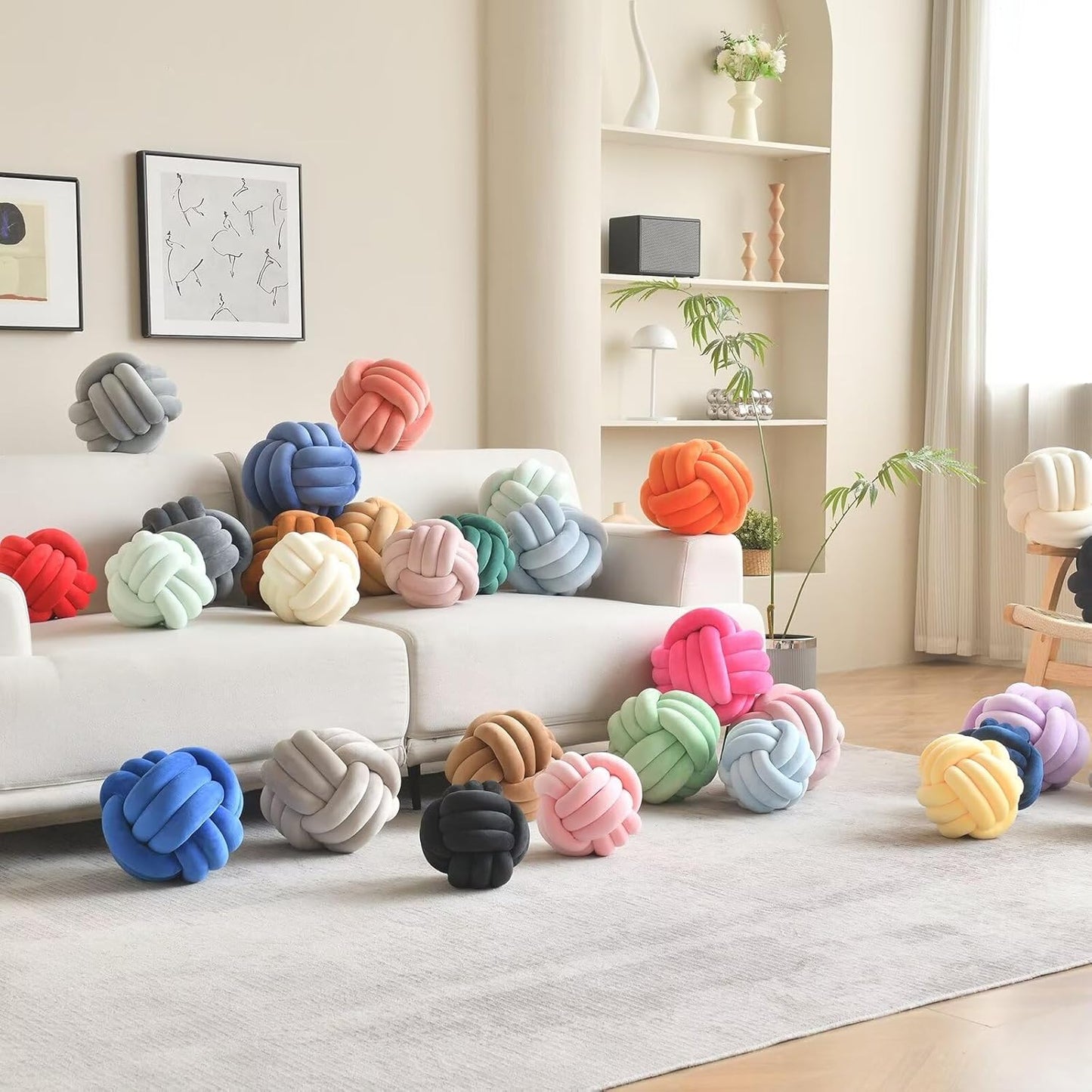 Decorative Throw Knot Pillow Ball for Home Chair Sofa Couch Bed Aesthetic Round Velvet Knotted Pillow Cushion (Orange, 11 inches)