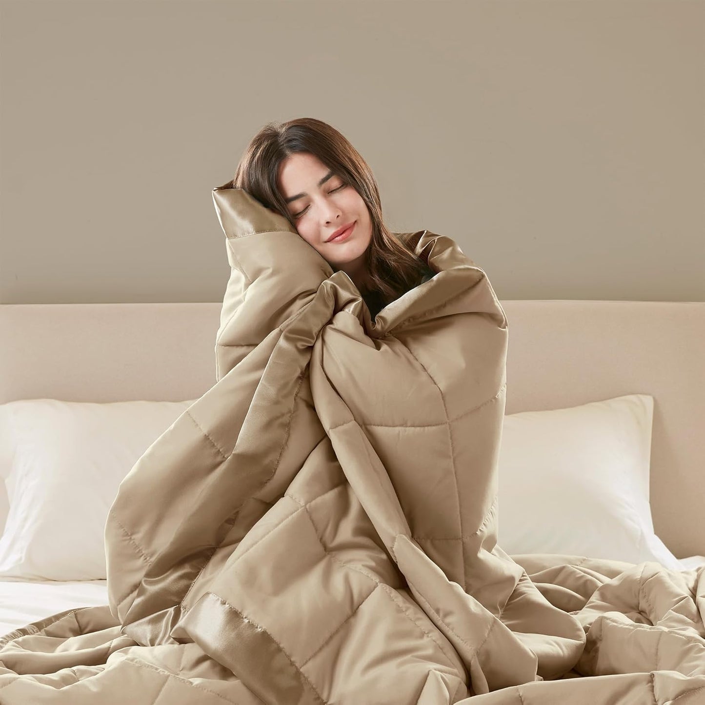 Madison Park Windom Down Alternative Blanket, Premium 3M Scotchgard Moisture Wicking Treatment, Lightweight and Soft Bed Cover For All Season, Satin Trim, Brown Twin