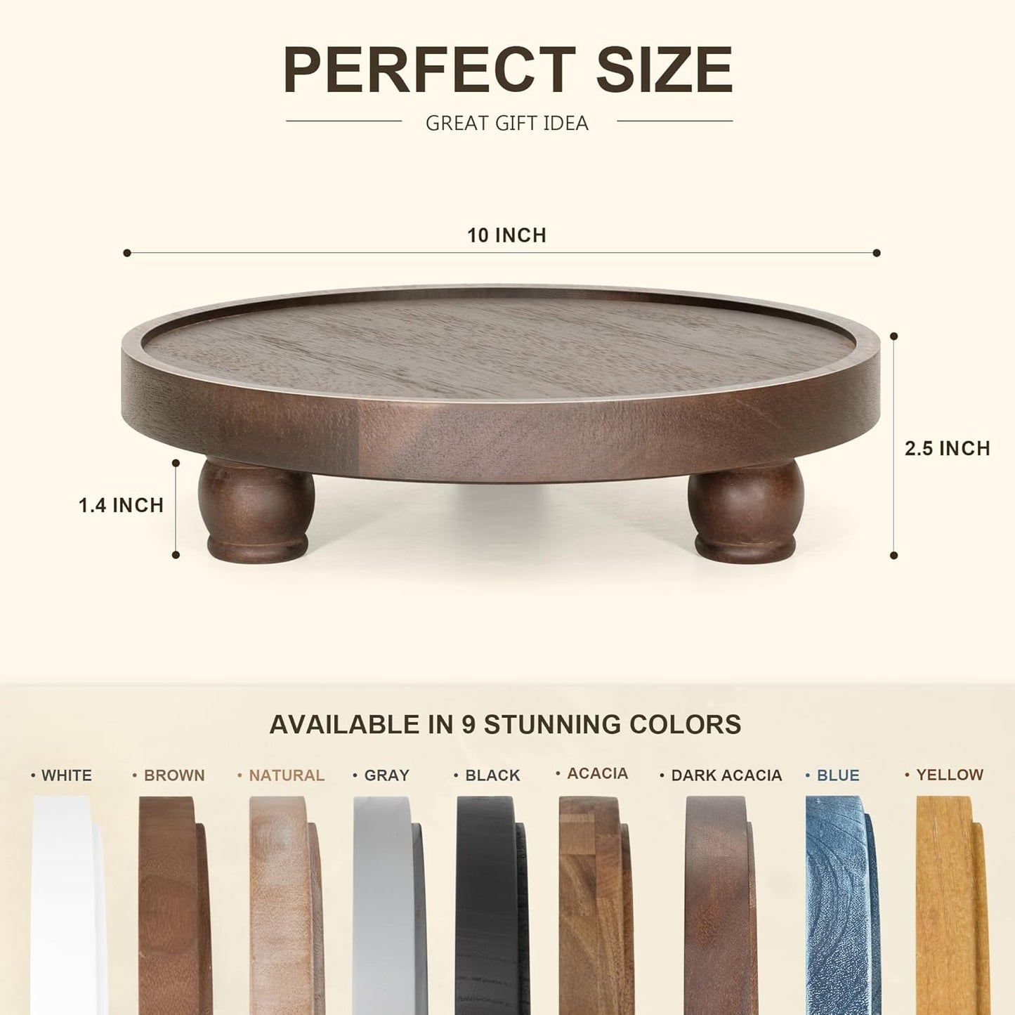 EOSAHR Farmhouse Wood Riser for Home Decor – Acacia Wood Round Pedestal Stand for Bathroom Decor & Kitchen Sink – Decorative Tray for Soap Dispenser, Candle, Plant & Cupcake (Dark Acacia)