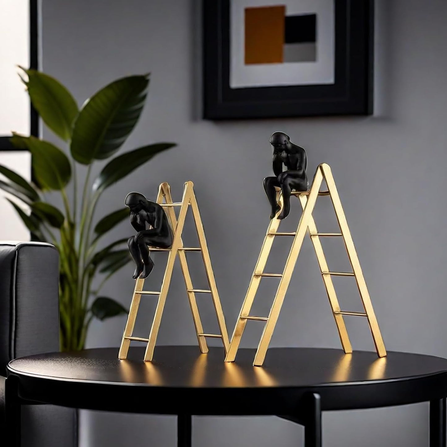 FUNSXBUG The Thinker Statue Thinking Man Statues Sitting on a Ladder Sculptures Collectible Figurine Home Decor Living Room Decoration (Large)