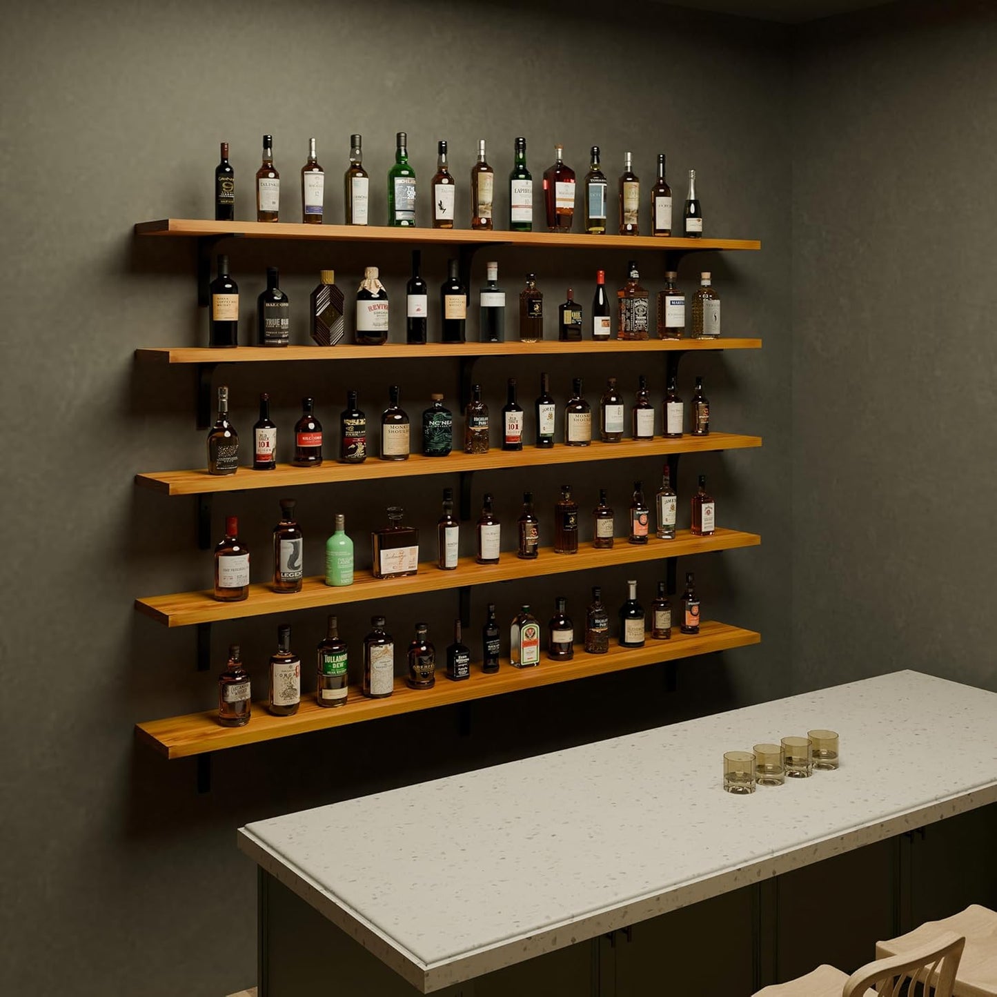 Long Floating Shelf for Wall 72 inch,Long Shelves Set of 5,Large Wall Mounted Bookshelf with Heavy Duty Brackets (Orange Brown, 72 Inch)