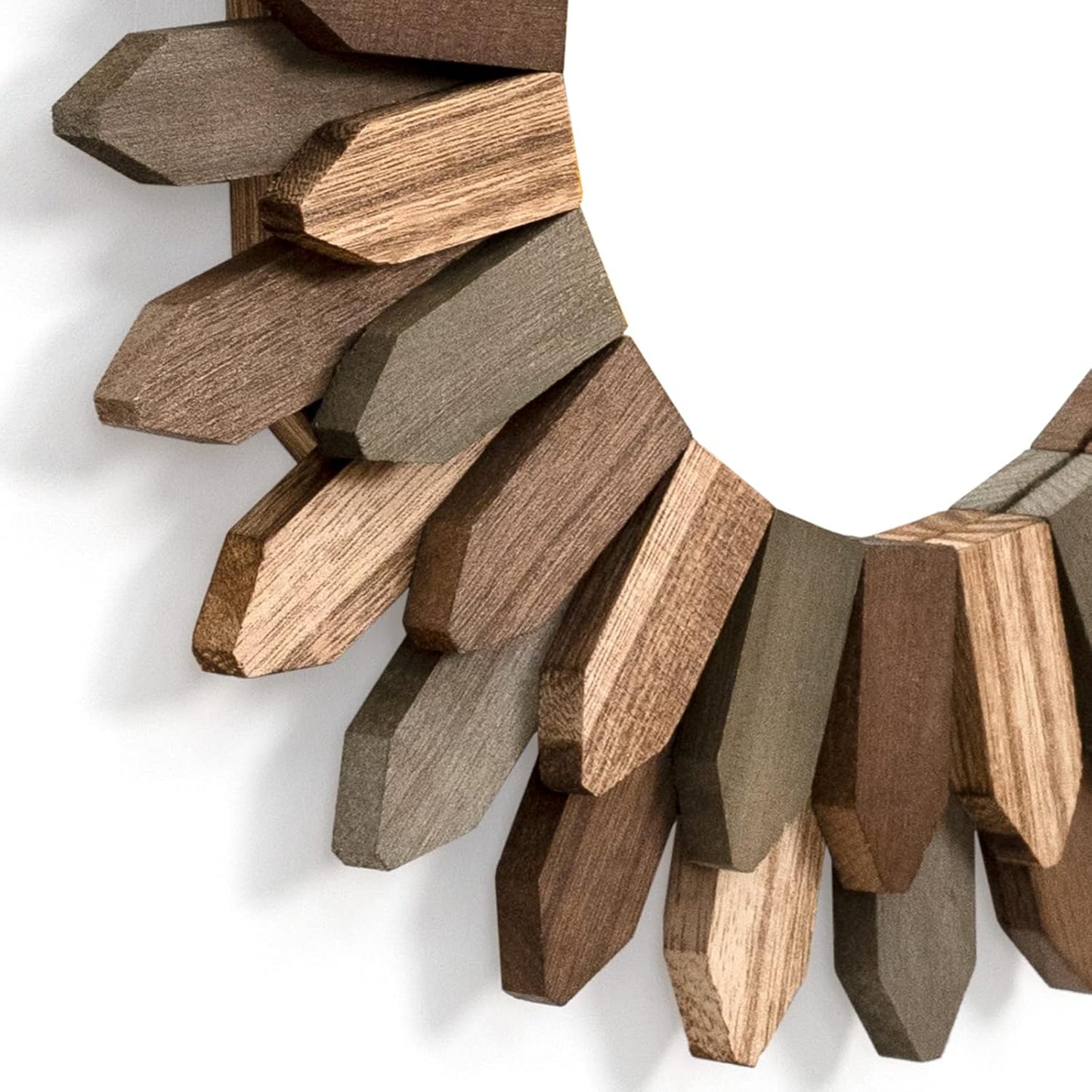 Emfogo Wall Mirror 12 inch Rustic Wood Sunburst Boho Mirror Farmhouse Wall Decor Room Decor Home Decor for Bedroom Living Room Entryway (Tri-Color)