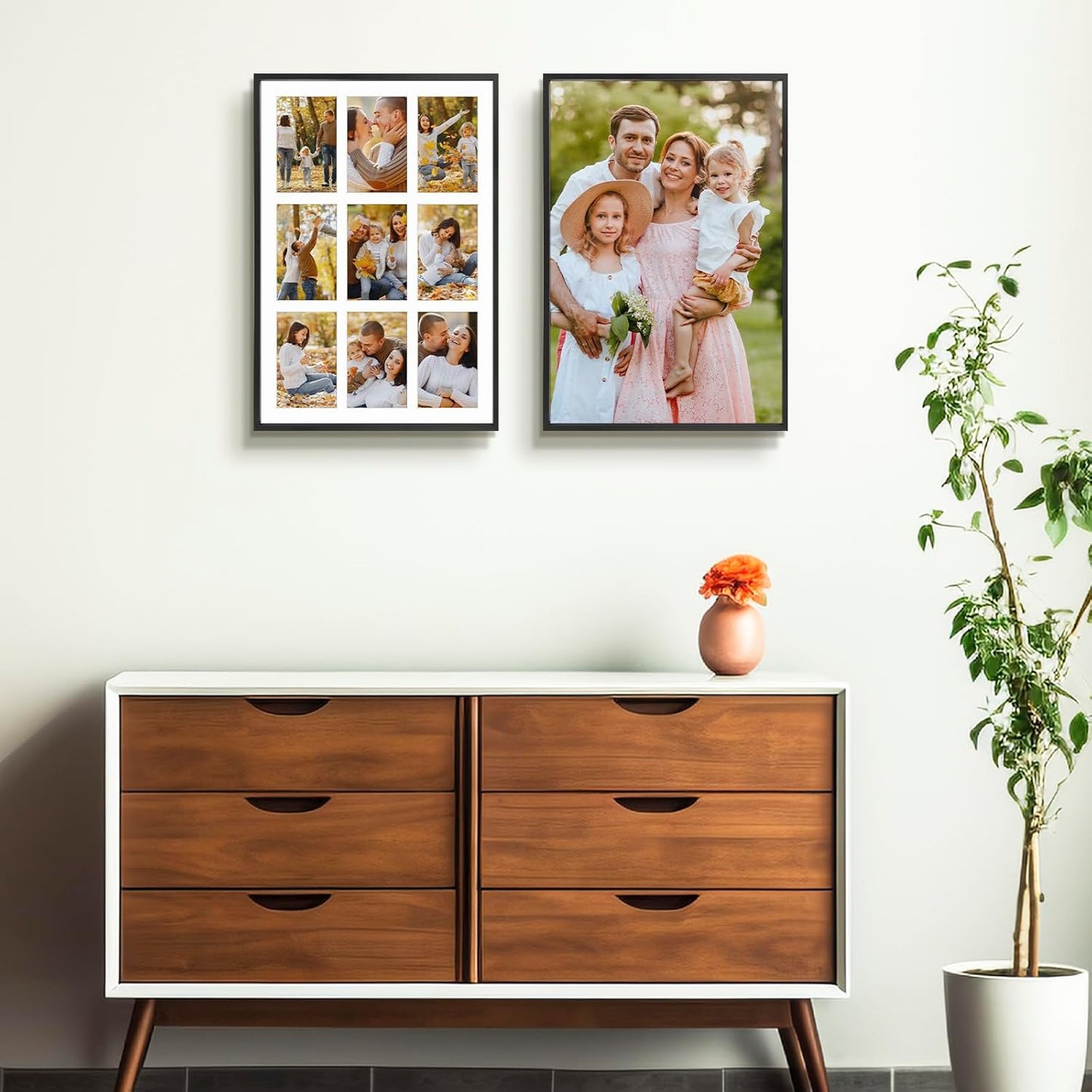 Frametory - 13.6x19.7 Aluminum Collage Picture Frame - Display 4x6 Pictures with 9 Openings Mat - Real Glass Front - Horizontal/Vertical Wall Mount - Black 1 Pack