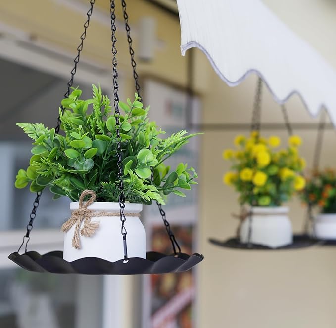 Hanging Planter for Indoor Outdoor, Plant Hanger, Hanging Plant Holder, Plant Pot Shelf Basket for Window Wall Ceiling Garden with Chains and Hooks, 2Pcs (Wavy Round)