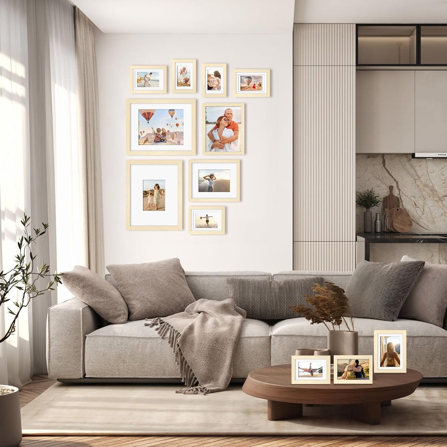 Egofine Picture Frame Set 12 Pack, Picture Frames Collage Wall Decor with Two 11x14, Two 8x10, Four 5x7, Four 4x6 for Wall and Tabletop, Made of Solid Wood, Covered by Plexiglass, Natural Wood