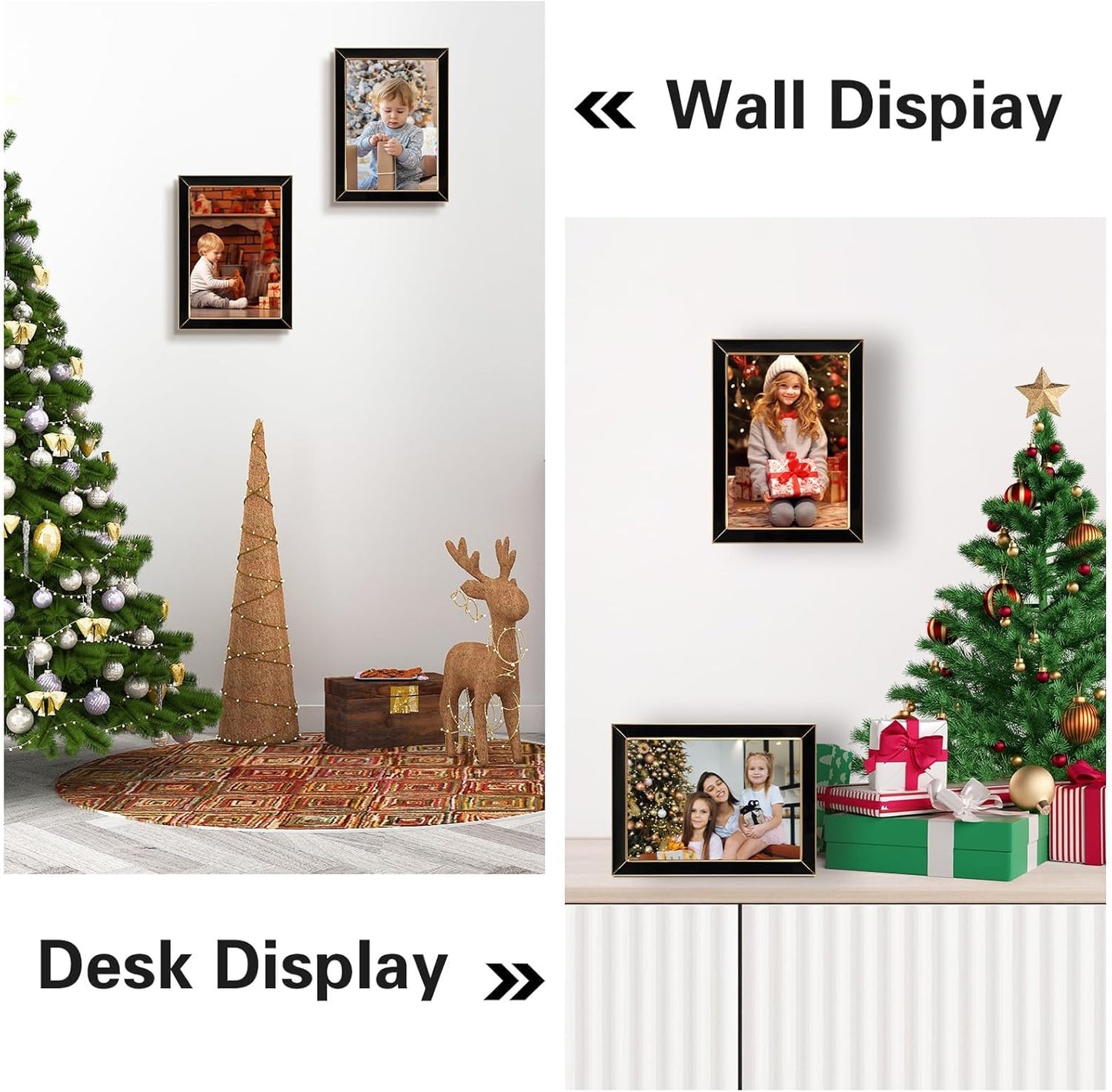 Frametory Enamel Picture Frame - 5x7 Gold Metal Edge Black Enamel Picture Frame With Easel and Velvet Back for Tabletop Display, Bookshelf, 5x7 Wall Decoration, Photo Frames-2 Set