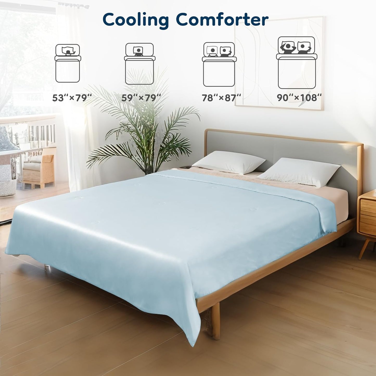 Cooling Comforter Summer Blanket for Hot Sleepers, Silky-Soft & Cool Fiber, All-Season Comfort, Double-Sided Cold Blanket for Night Sweats, Full XL Size 78" x 87", Light Blue