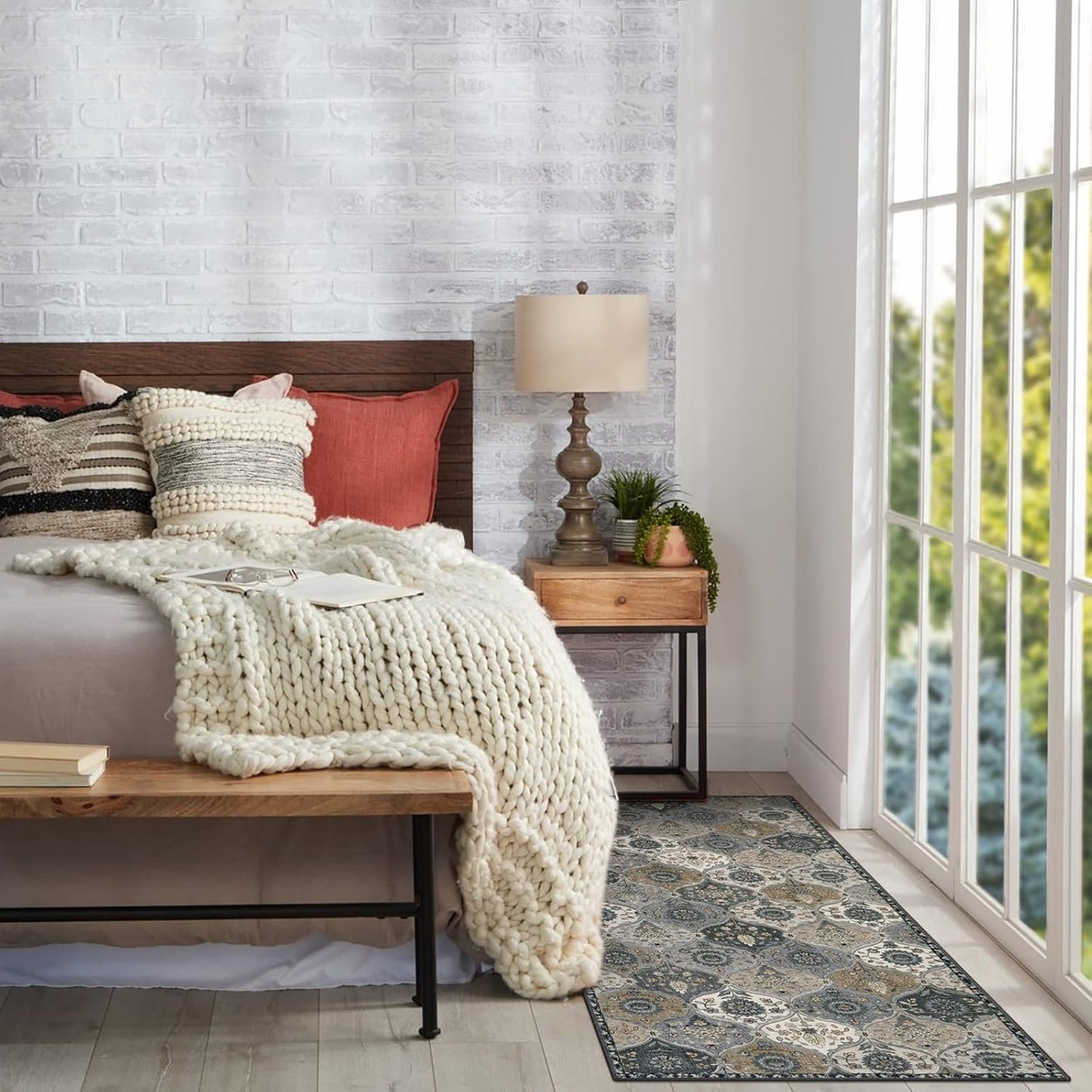 Lahome Moroccan Trellis Kitchen Runner Rug, 2x5 Washable Runners for Hallways Non Slip Soft Hallways Rug Ultra-Thin Vintage Long Carpet for Bedroom Bathroom, Grey