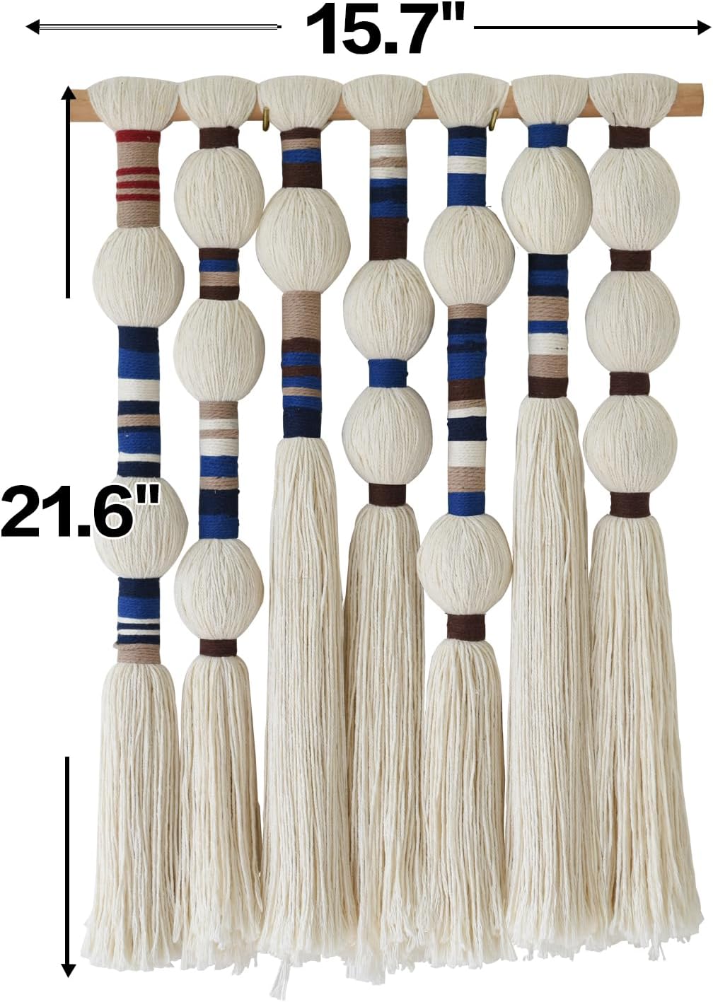 Flber Macrame Wall Hanging Woven Tapestries Handmade Cotton Yarn with Ball-shaped Tassels Geometric Boho Wall Decor for Bedroom & Living Room 15.7" Wx 21.6" L