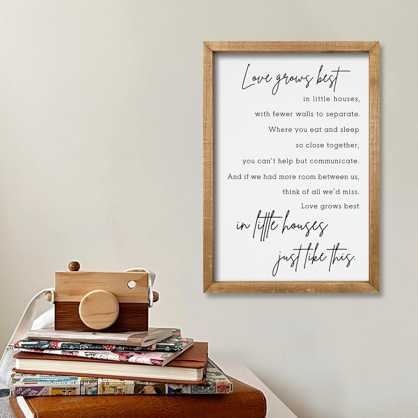 comurdyo Love Grows Best In Iittle Houses Wall Decor 16"×11" Inspirational Love Quote Sign Family Wood Framed Wall Hanging Art (Wood)