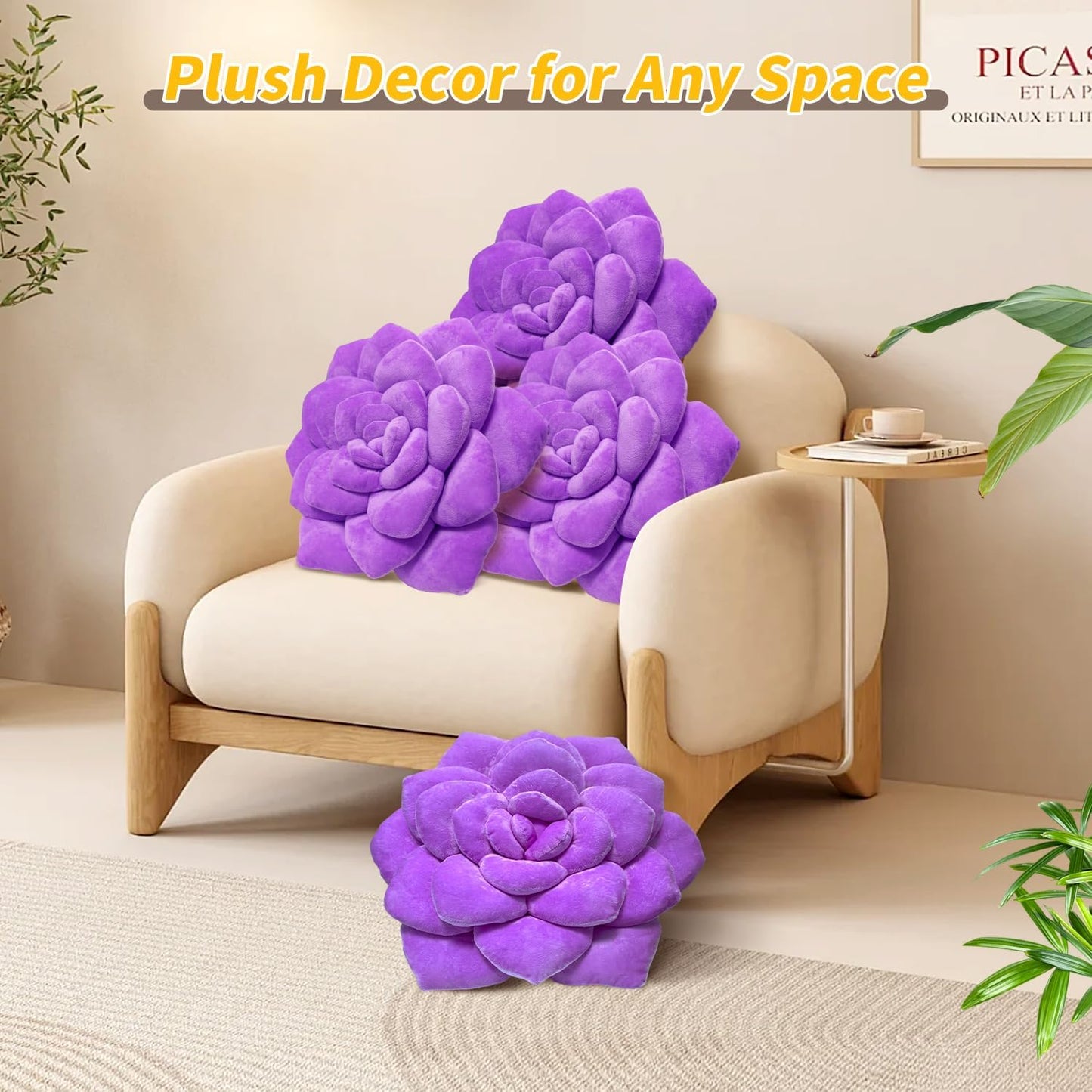 Fleshy Greenery Plush Cushion – Hand-Stitched 3D Flower Throw, Botanical-Shaped Accent for Bedroom, Living Room, and Home Décor 25cm/9.84inch