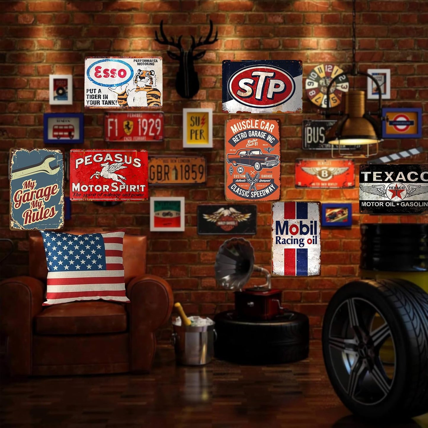 Garage Signs For Men - 7 Pcs Vintage Metal Tin Signs Retro Garage Signs For Men Wall Decorations Old Car Shop Posters Oil And Gas Station Sign Man Cave Decor 8×12 Inch(7pcs)