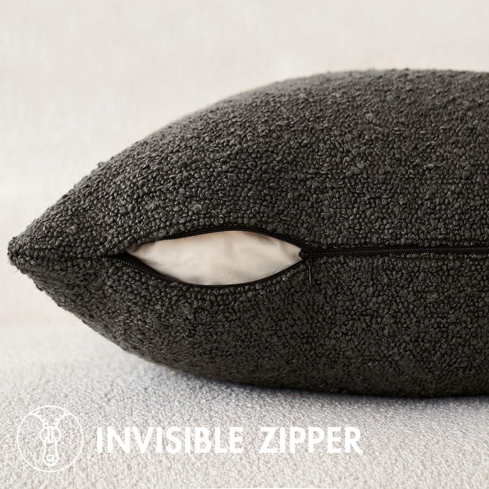 MIULEE 24x24 Decorative Euro Sham Throw Pillows for Bed Set of 2 Textured Boucle Neutral Winter Throw Pillow Covers Dark Coffee Accent Solid Couch Pillowcases Sofa Livingroom Home Decor