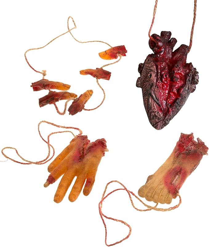4PCS Halloween Fake Scary Severed Body Parts (Hand, Foot, Heart, Fingers) for Party Decorations