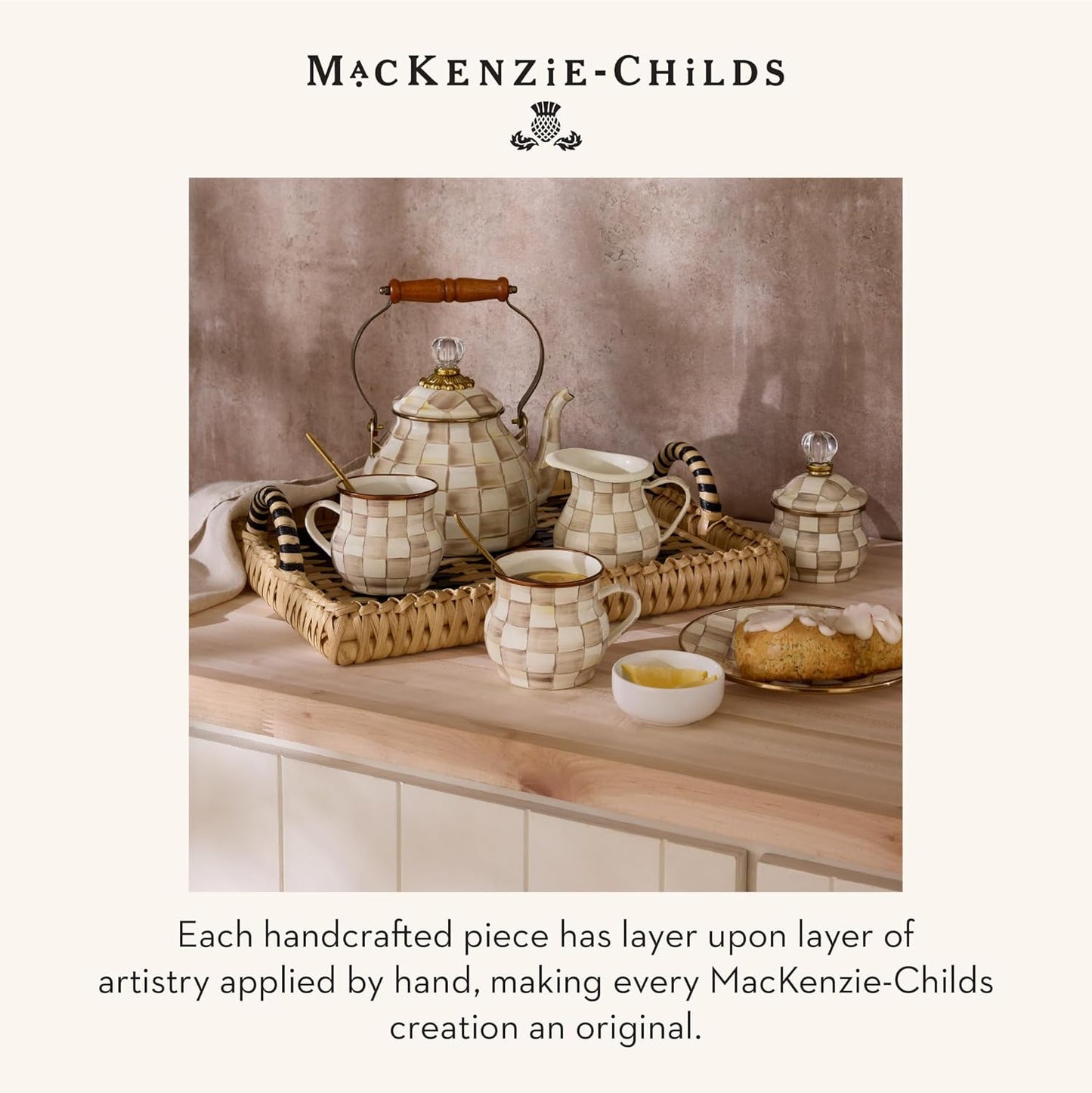 MACKENZIE-CHILDS Enamel Dipping Bowl, Small Serving Bowl for Entertaining, Brown-and-White Mocha Check