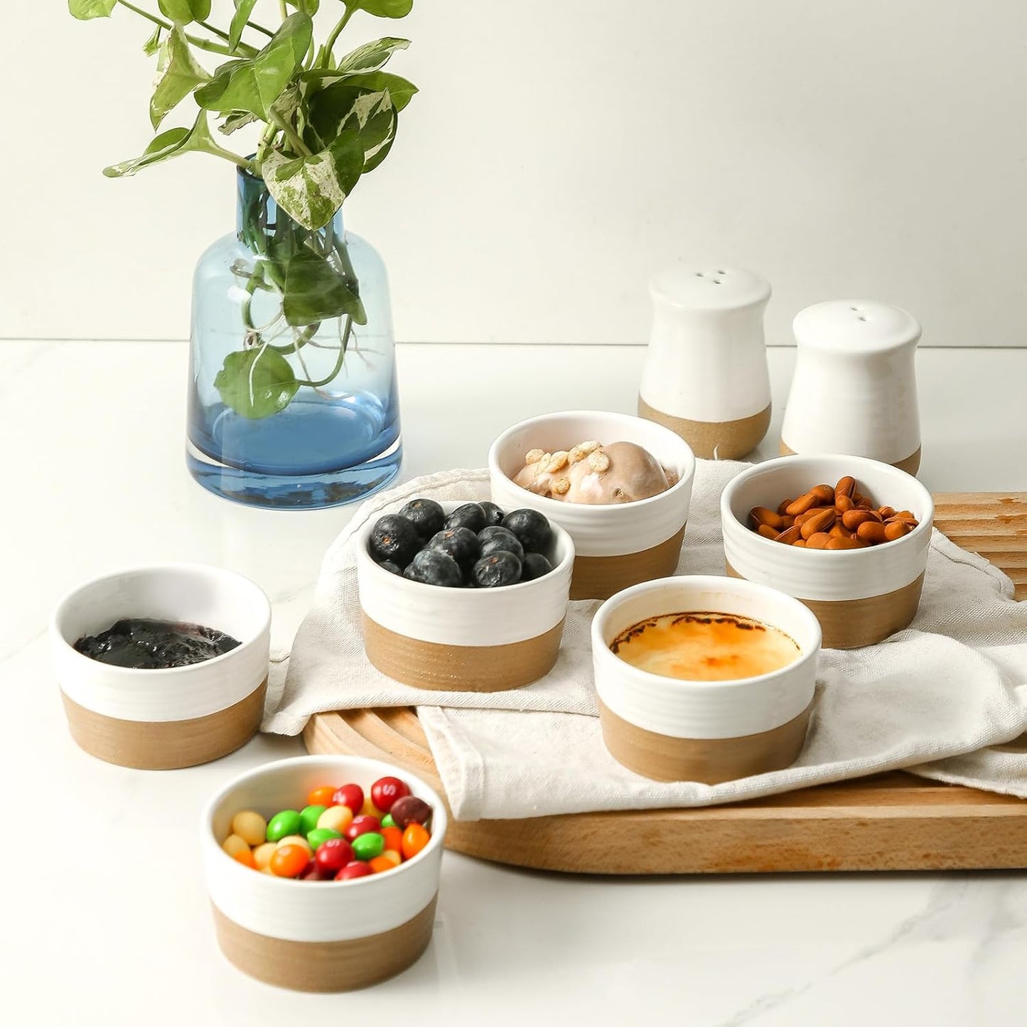 Hasense Ceramic Ramekins - 4 oz, Creme Brulee & Mini Souffle Dishes Set of 6, Oven Safe, White
