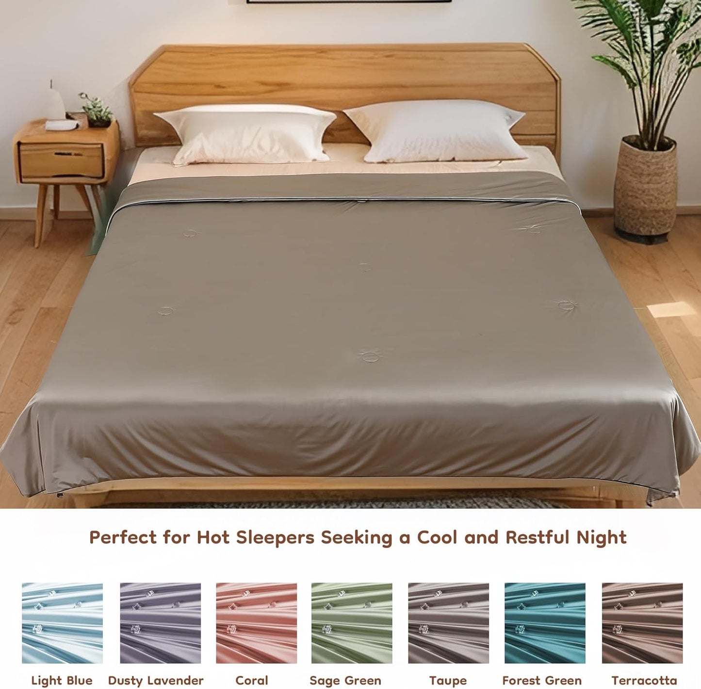 Cooling Blanket Twin Summer Comforter for Hot Sleepers, Silky-Soft & Cool Fiber, Double-Sided Cold Blanket for Night Sweats, Single Size All-Season Comfort, 60" x 80", Taupe