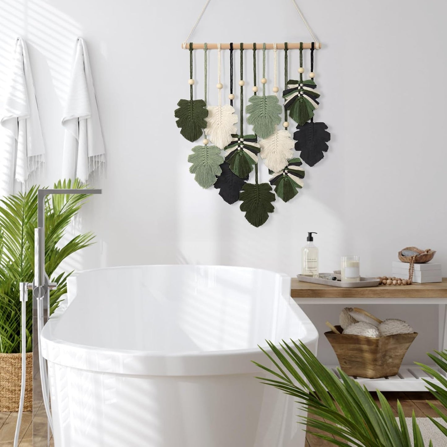 KHOYIME Macrame Wall Hanging Boho Home Decor, Bohemian Leaves Woven Yarn Tapestry Chic Aesthetic Wall Art Modern Handmade Leaf Hanging Decoration for Bedroom Living Room Nursery Office 15.7''W x 20''L