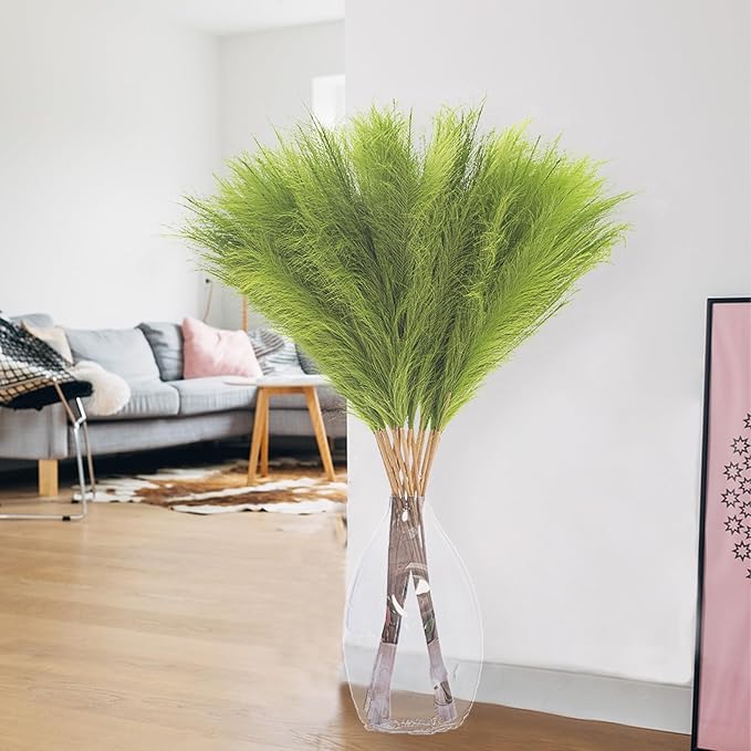 38" 10 Stems Tall Pampas Grass Decor - Faux Pampas Grass for Floor Vase Fluffy Artificial Pampas Grass for Boho Home Wedding Mothers Day Decoration(Green)