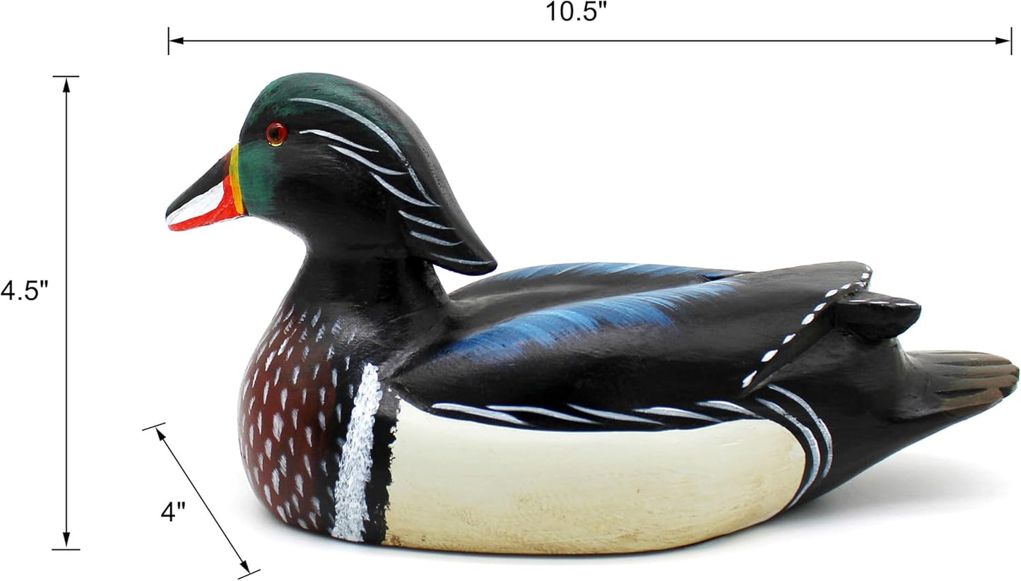 CVHOMEDECO. Primitives Hand Engraving and Painted Wood Wild Duck Farmhouse Figurine Mallard Decorative Accent, 10-1/2 Inch