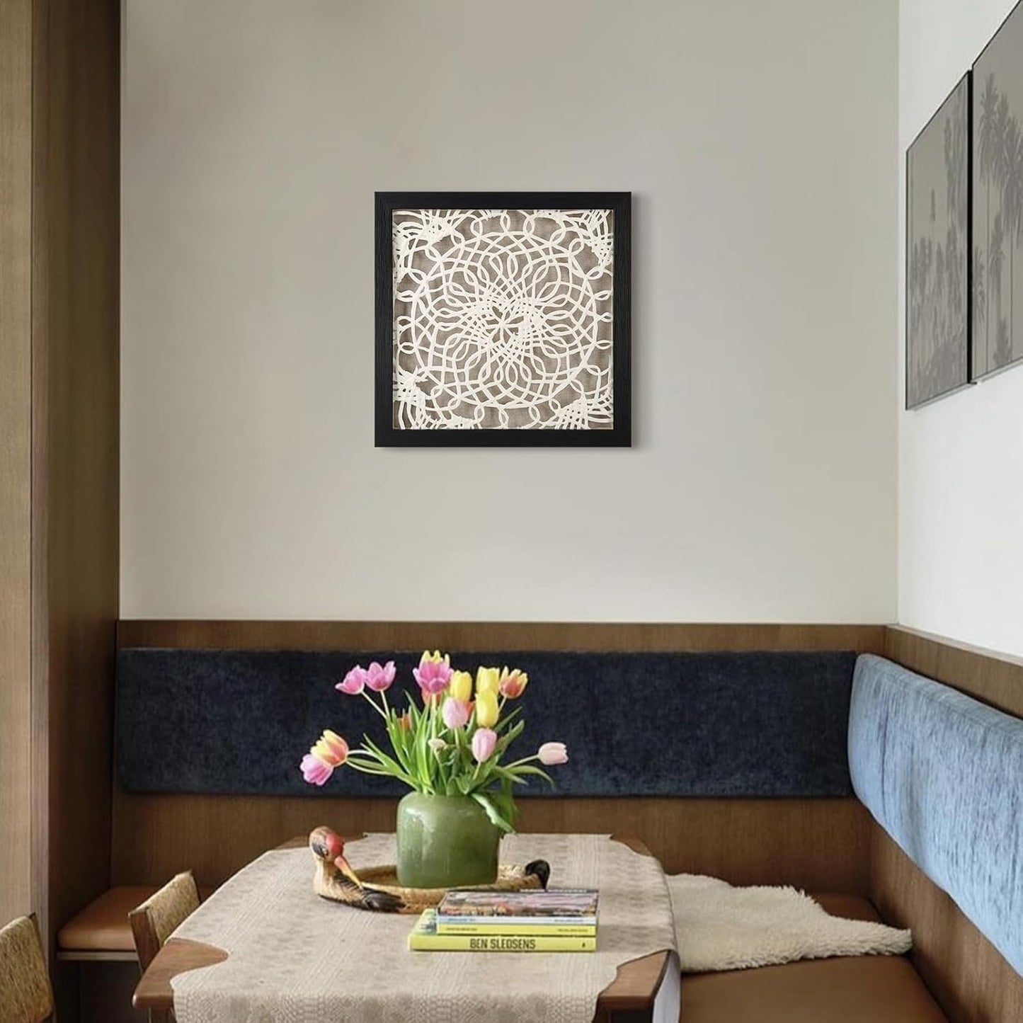 FOLKOR Black and White Framed Wall Art for Living Room, 12" Boho Home Decor Abstract Mandala Artwork, Handmade Rice Paper Shadow Box Art Accent for Housewarming Wedding Gift