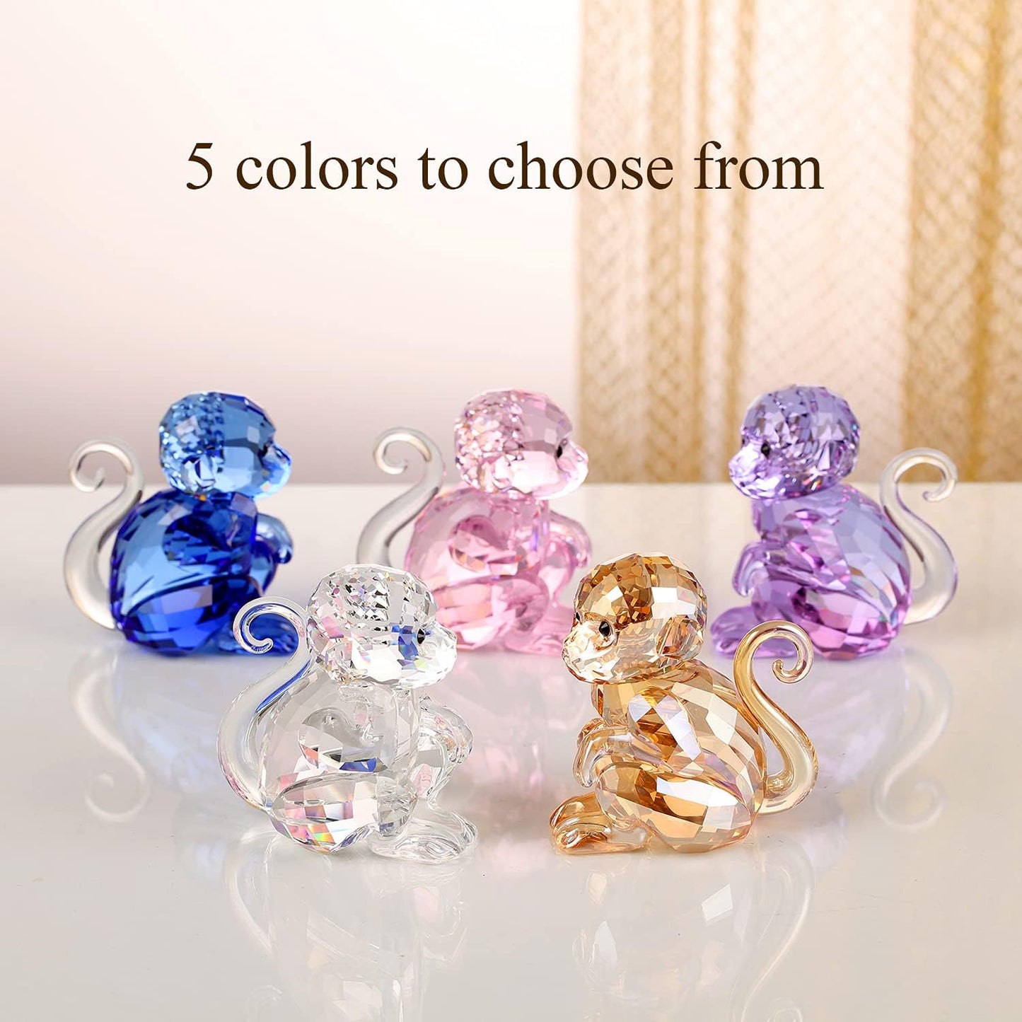 DOJOZ Crystal Little Monkey Animals Lovely Craft Decorations for Home Ornaments Christmas Collectible Birthday Gifts Figurines (Pink)