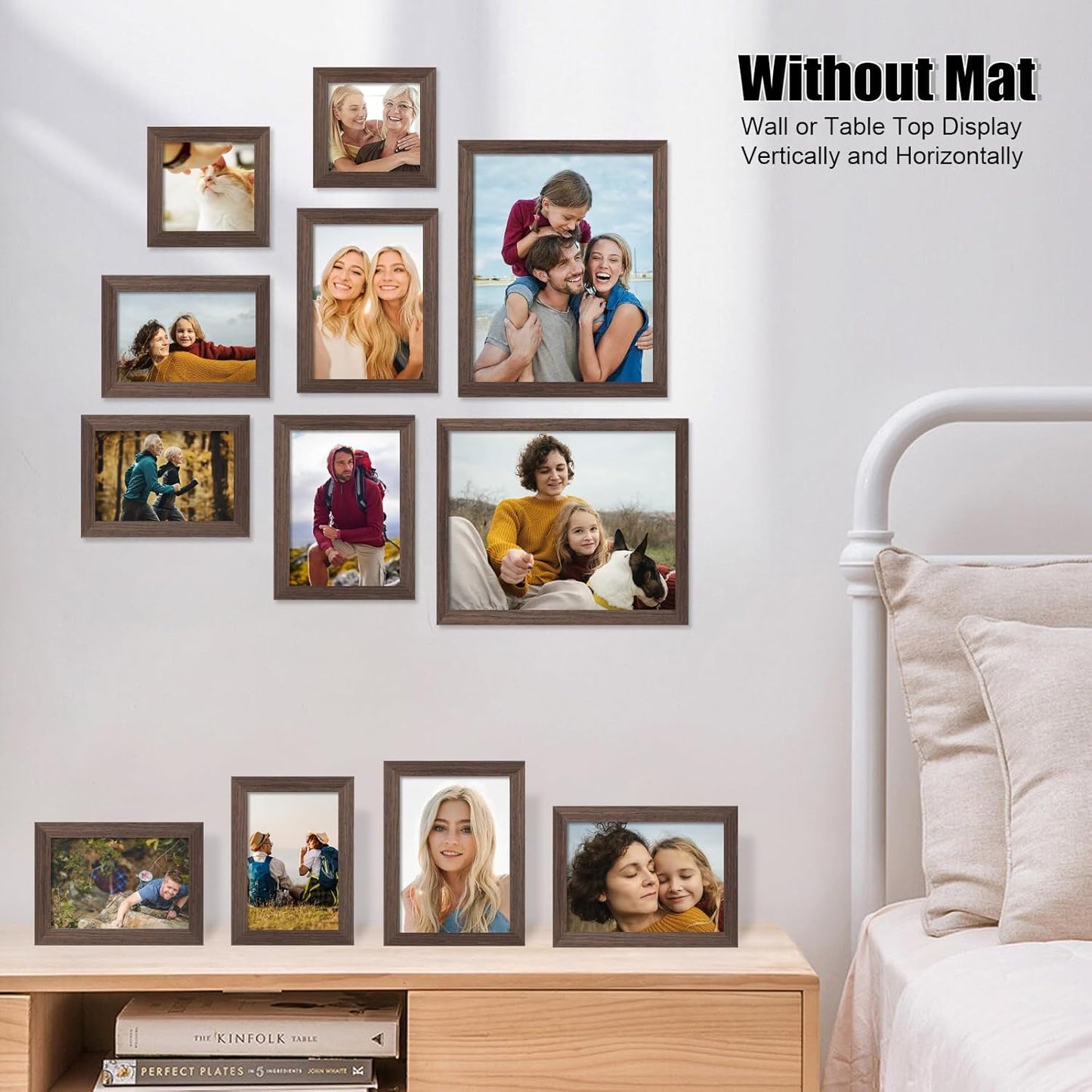 Egofine Picture Frame Set 12 Pack, Picture Frames Collage Wall Decor with Two 8x10, Four 5x7, Four 4x6, Two 4x4 for Wall and Tabletop, Made of Solid Wood, Covered by Plexiglass, Rustic Brown