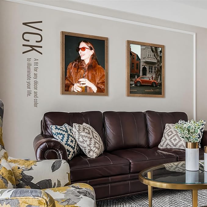 VCK 16x20 Picture Frames for Wall - Brown Walnut 3 Pack, Natural Textured Solid Wood Poster Frame