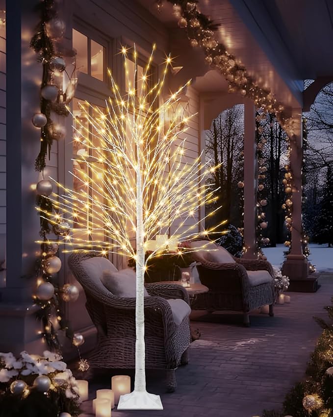 6 FT Lighted Birch Tree Artificial White Tree with 936 LED Timer Outdoor Artificial Trees for Christmas Festival Patio Home Indoor Decor
