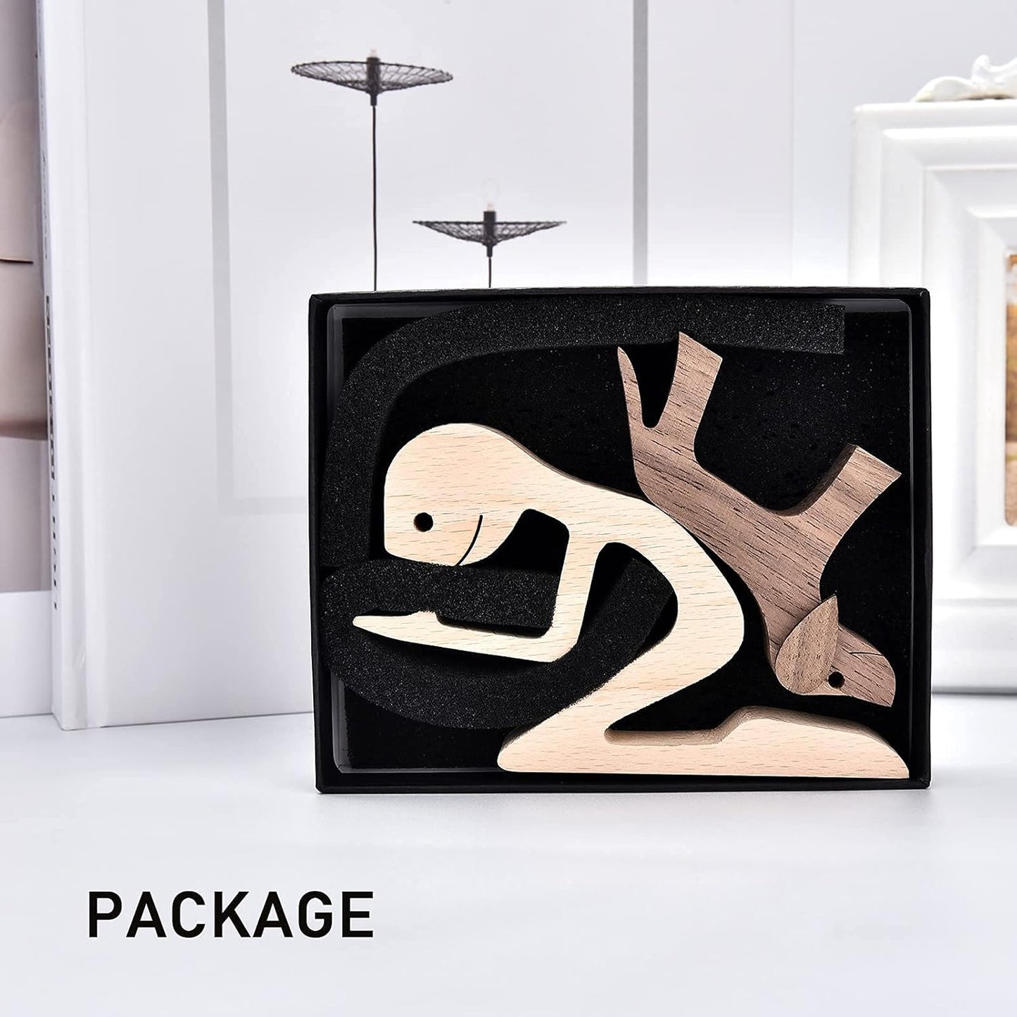 Figurines Home Decor Wooden Sculpture Men and Dog Two Piece Decor Home Gifts