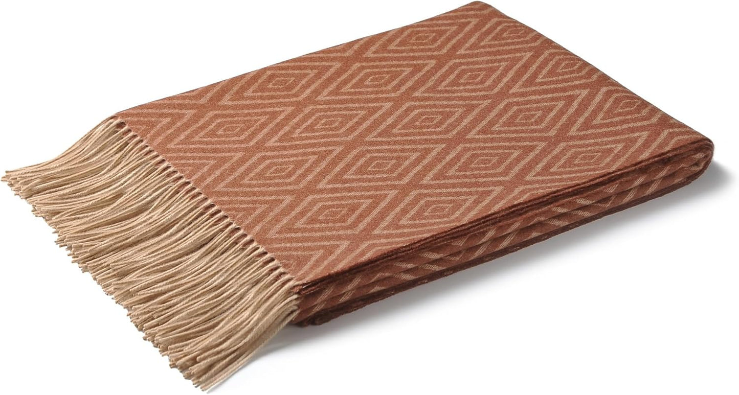 CUDDLE DREAMS Premium Cashmere Throw Blanket with Fringe, Luxuriously Soft (Diamond Ochre)