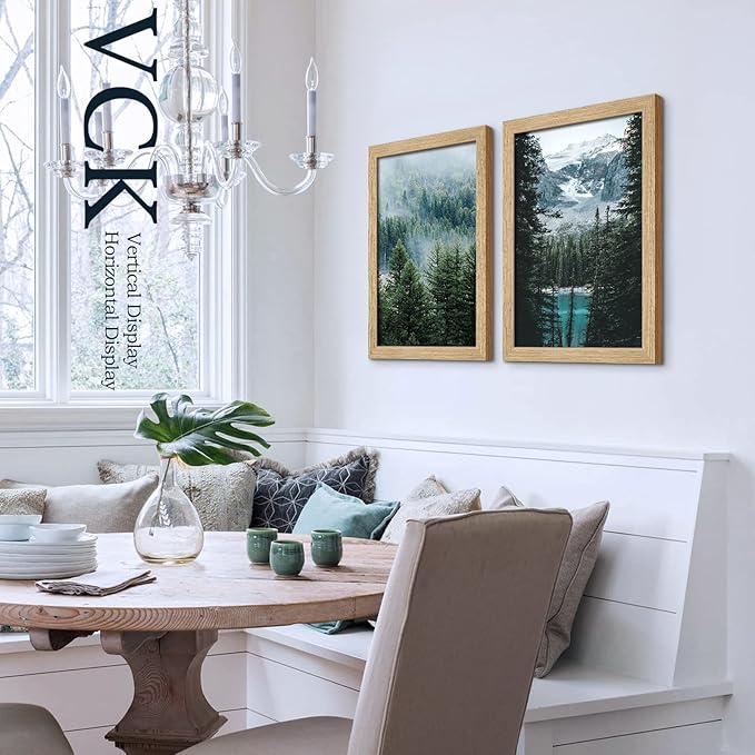 VCK 13x19 Poster Frame Beige Oak, Natural Solid Wood Picture Frames 3 Pack with Polished Plexiglass, Wall Hanging