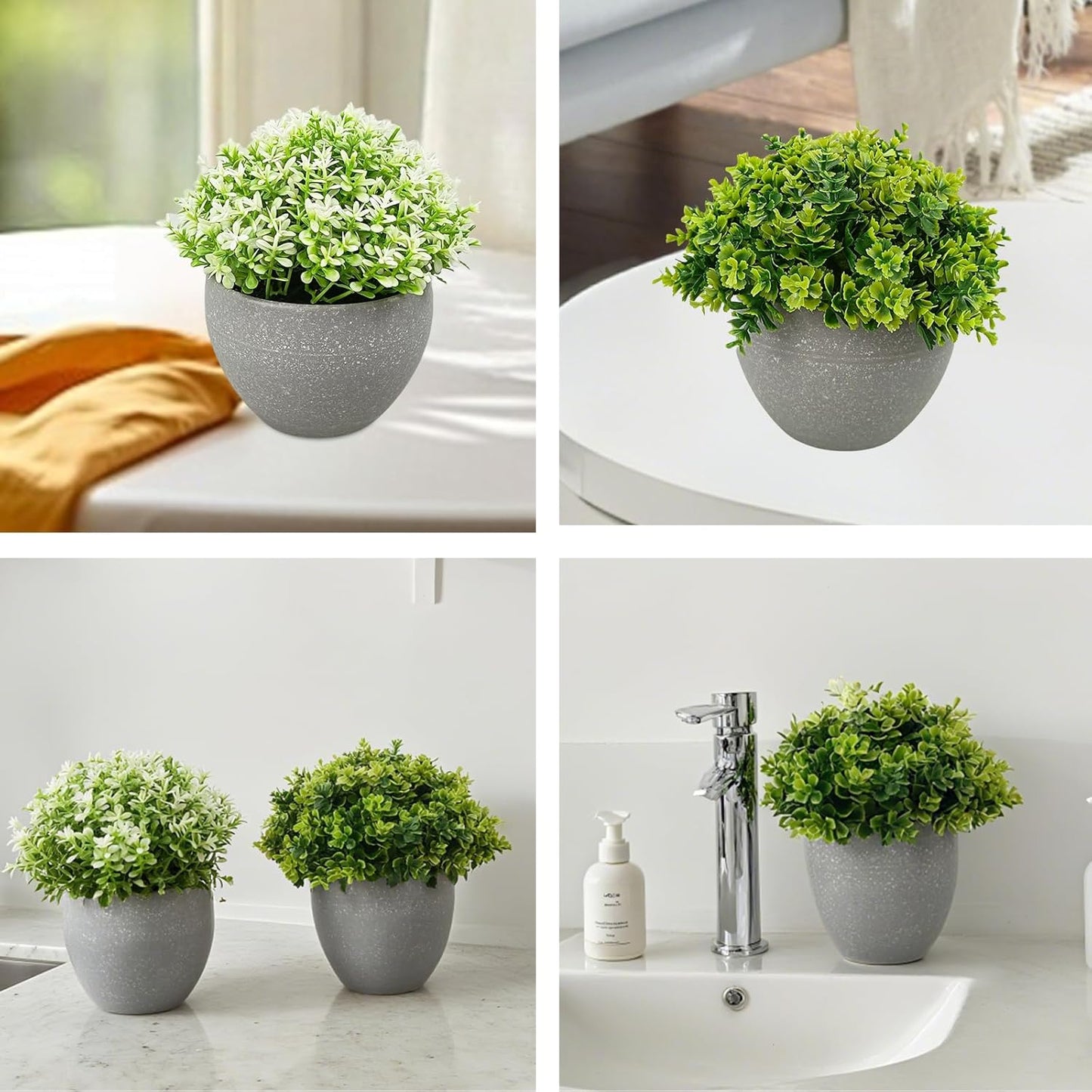 Cutepet 2 Pack Small Fake Plants, Realistic Artificial Greenery Faux Plants Potted Indoor/Outdoor for Home、 Office Desk & Bathroom Decorations,Adjustable Leaves, Maintenance-Free